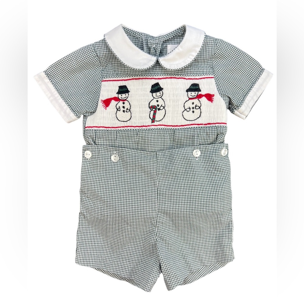 STRASBURG Smocked Snowman Bobbie Suit - 6M